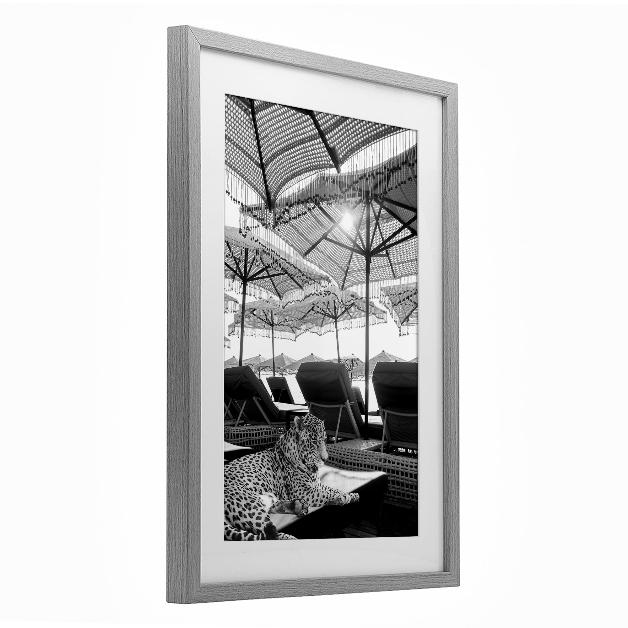 Stupell Industries Leopard On Tropical Vacation Gray Framed Print Under Glass, design by Grotto Studios
