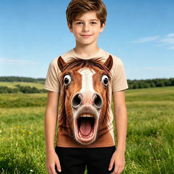 Ulitacool Tops For Girls Round Neck Short Sleeve Cartoon Animal Graphic Tee 3-4 Years Khaki