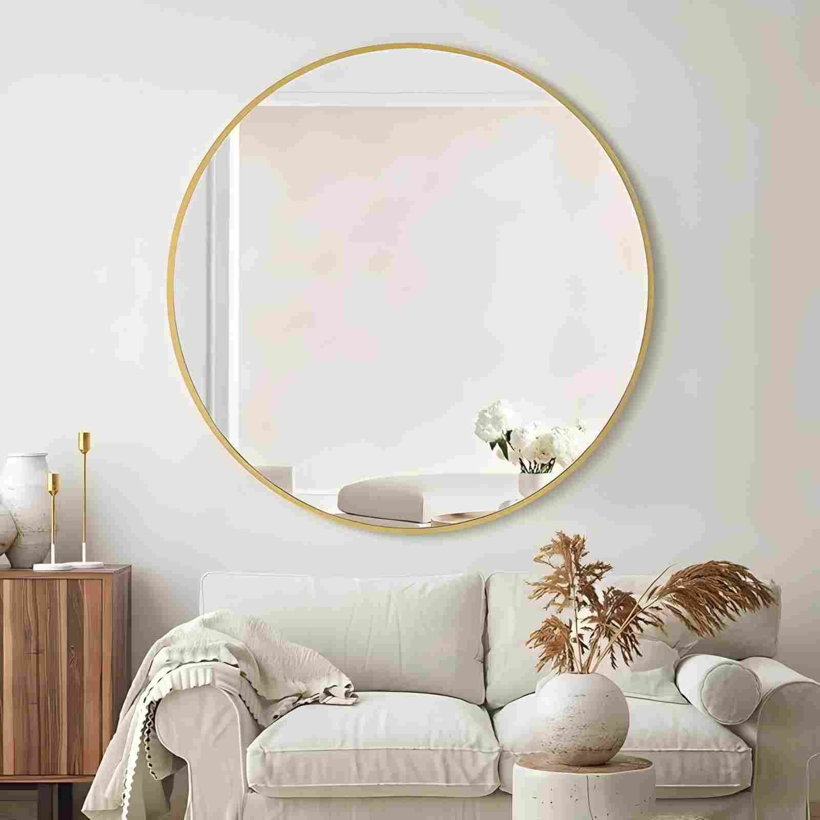 Mirrasia 30"x30"Round Bathroom Mirror Wall Mounted Mirror Aluminum Alloy Frame ,Gold