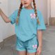 thumbnail image 5 of Conjuntos de blusas y camisas de cuello redondo y manga corta para niños, conjunto de dos piezas de top y pantalones cortos de manga corta con cuello redondo y manga corta para niños, top de poliéster, 5 of 6