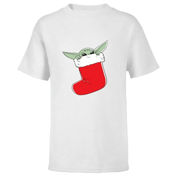 Star Wars The Mandalorian Grogu Christmas Holiday Stocking - Short Sleeve T-Shirt for Kids - Customized-White