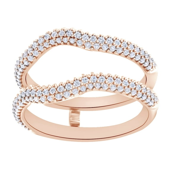 AFFY Round Cut White Natural Diamond Enhancer Ring Guard In 14k Solid Rose Gold (0.5 Ct),Ring Size-6