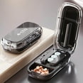 thumbnail image 1 of Jet-Black Compact Pill Cutter & Dispenser Box with Two-Way Splitting, Lock-Buckle Design, Rolling Knob for Various Pill Sizes – Multifunctional 8.5CM×4.5CM×2.3CM Portable Medication Organizer for, 1 of 6