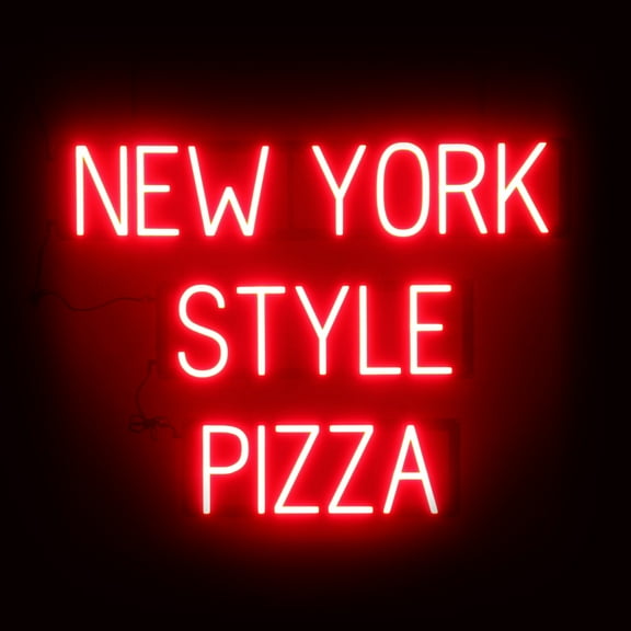 SpellBrite NEW YORK STYLE PIZZA LED Sign for Business. 32.2" x 23.8" Red NEW YORK STYLE PIZZA Sign Has Neon Sign Look With Energy Efficient LED Light Source. Visible from 500 Feet, 8 Animations.