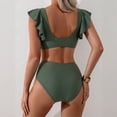 thumbnail image 6 of Minjewel Women High Waist Ruffled 2 PC Bikini Swimsuit Fashion Beach Bathing Suit, Army Green L, 6 of 6