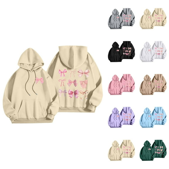 Cute Bow Y2K Graphic Hoodies for Women Hooded Sweatshirt with Pockets Streetwear Pullover Tops