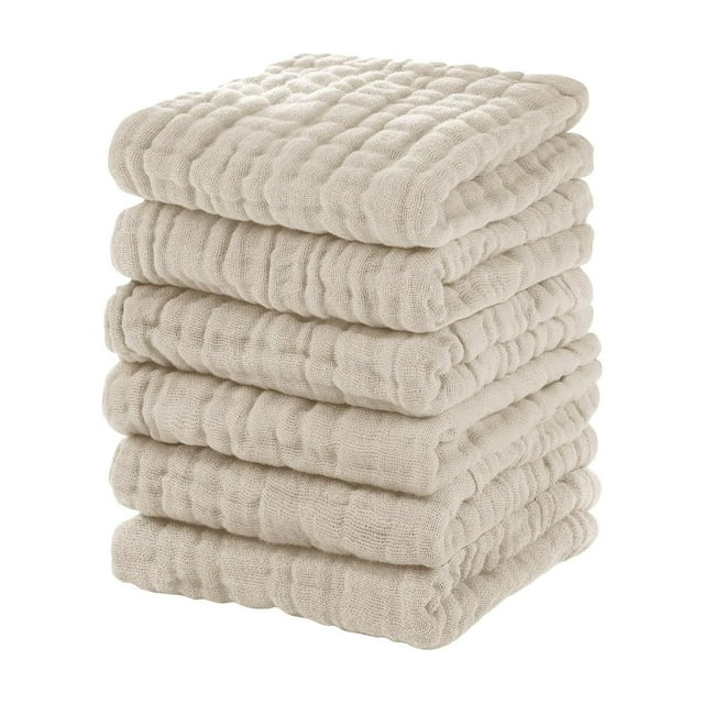 Beige Pure Cotton Towel Set Six Pieces Beige Color Border Design Absorbent Dry Face Towel Washcloth For Bathroom Kitchen Personal Use Soft Material Practical And Durable