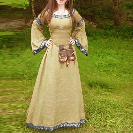 

YOHOME Women Vintage Retro Gothic Long Sleeve Splicing Dress Long Gown