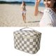 thumbnail image 1 of Bolsa de maquillaje de gran capacidad con cremallera brillante, bolsa de cosméticos de viaje con asa resistente para viajes al aire libre, cuadros grises y blancos, 1 of 5
