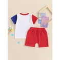 thumbnail image 6 of vera natura Toddler Boys 4th of July Shorts Sets Short Sleeve Letter Embroidery Tops Red Drawstring Shorts Sets, 6 of 9