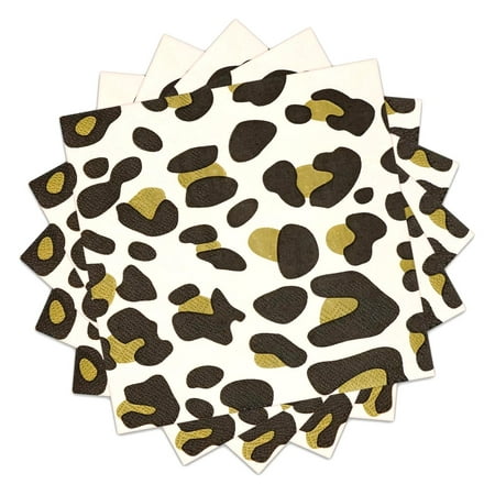 Bestwell Animal Leopard Print Party Napkins, Jungle Leopard Cheetah Print Cocktail Napkins for Birthday Party, Shower, Picnic, Themed Party (Pack of 50), 6.5 inch, 3-Ply