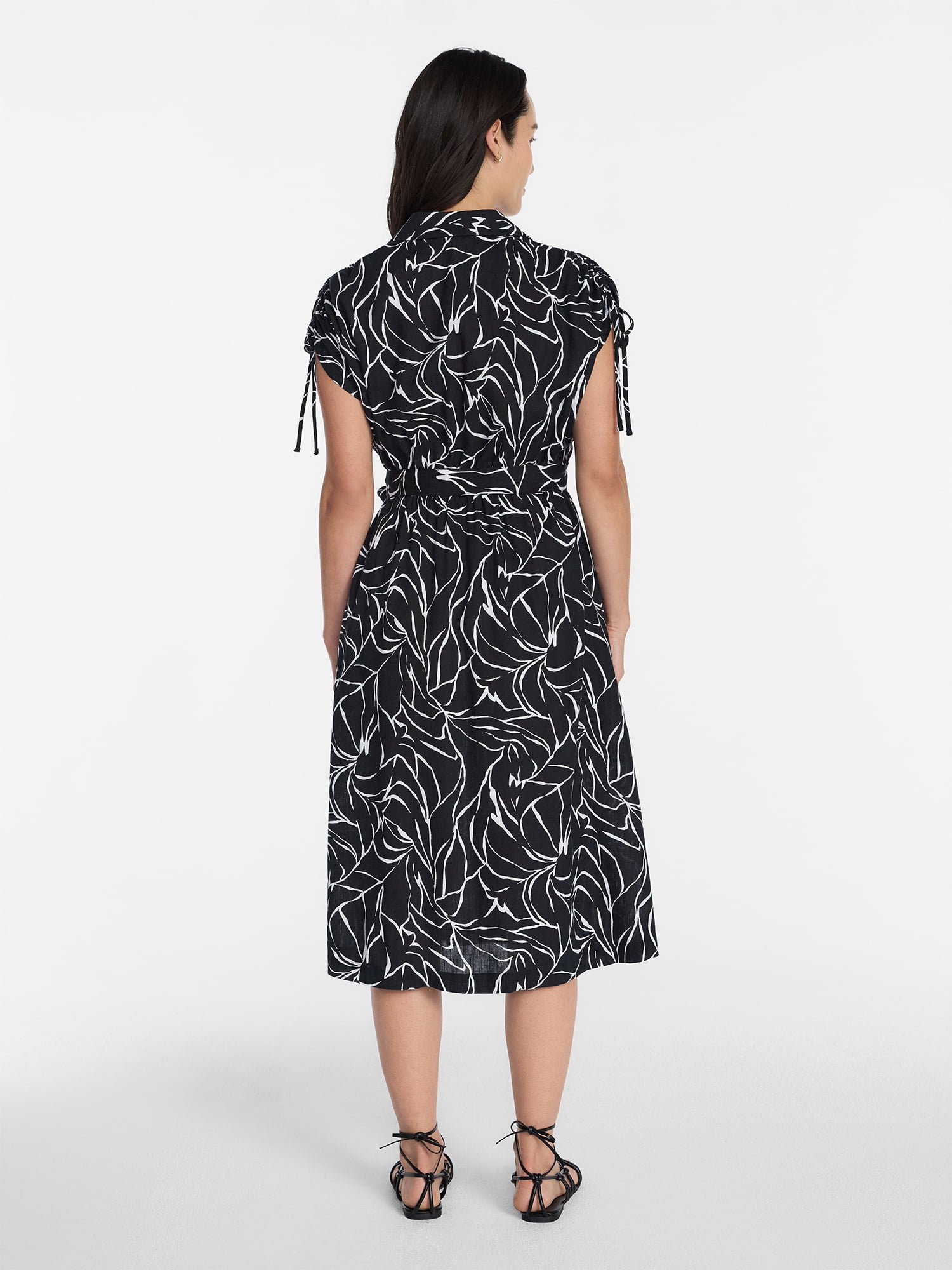 Time and Tru Women's Short Sleeve Midi Linen Shirt Dress, Sizes XS-XXXL