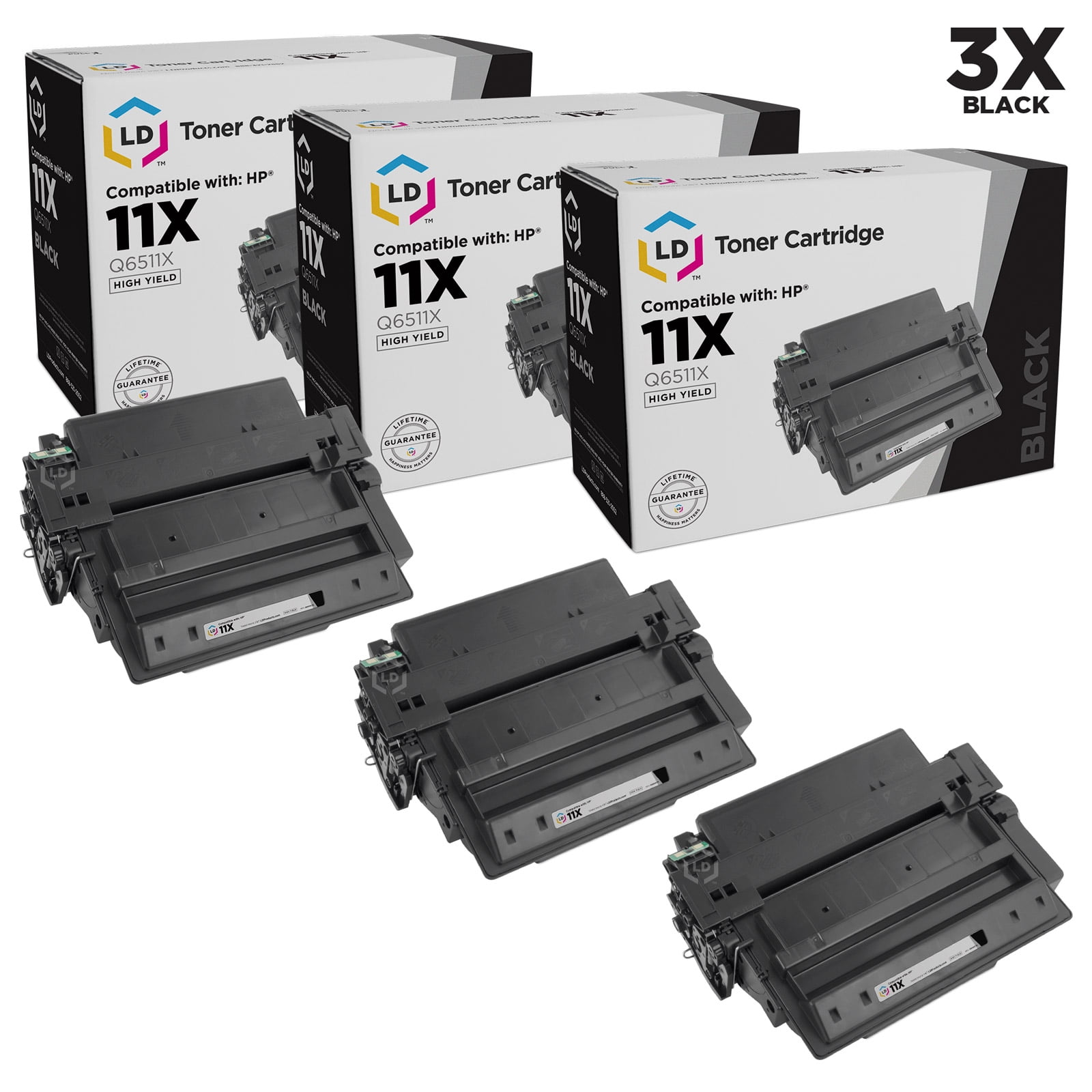 Compatible Replacements for 11X (Q6511X) Pack of 3 High Yie Black Toner