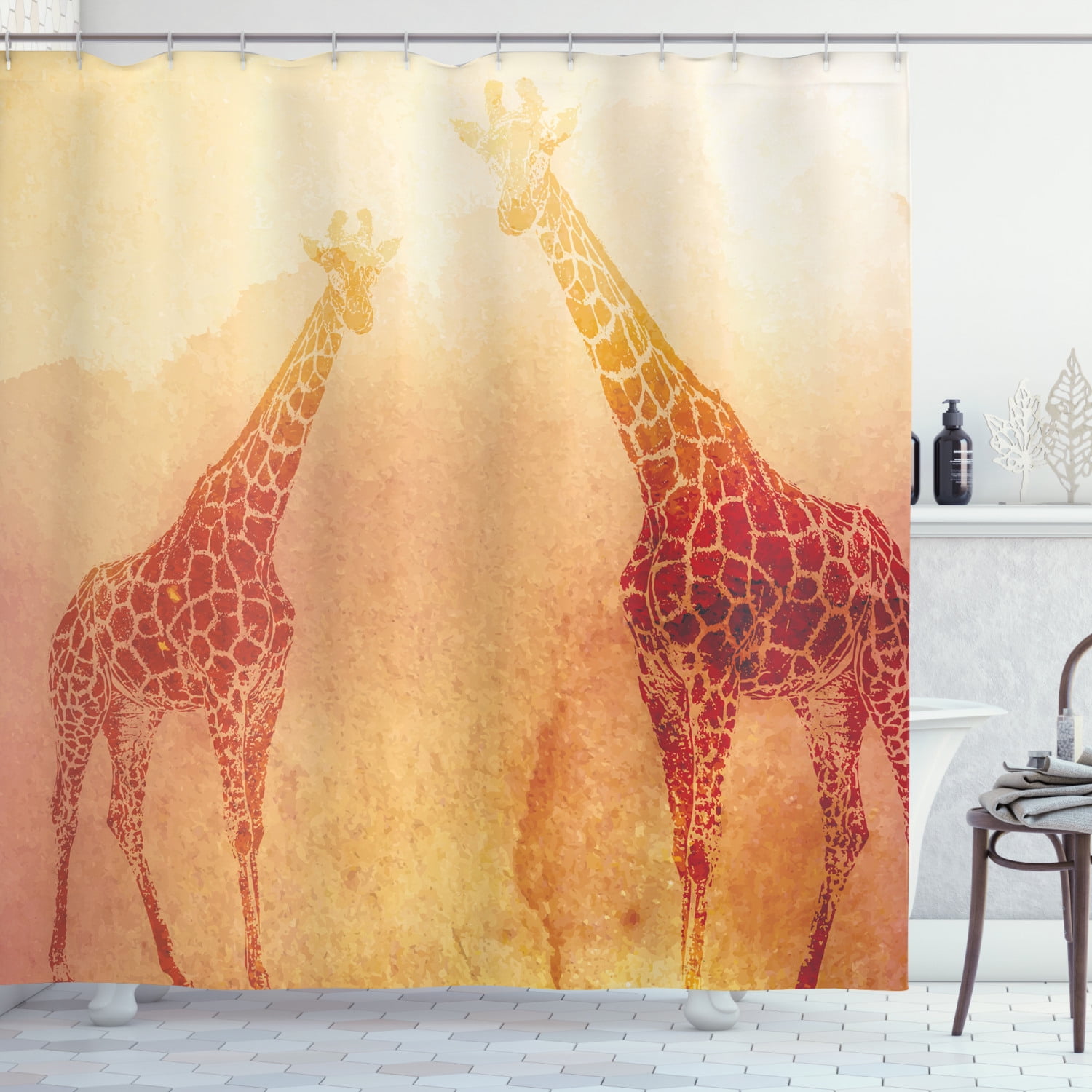 Safari Decor Shower Curtain Set, Illustration Of Tropic African