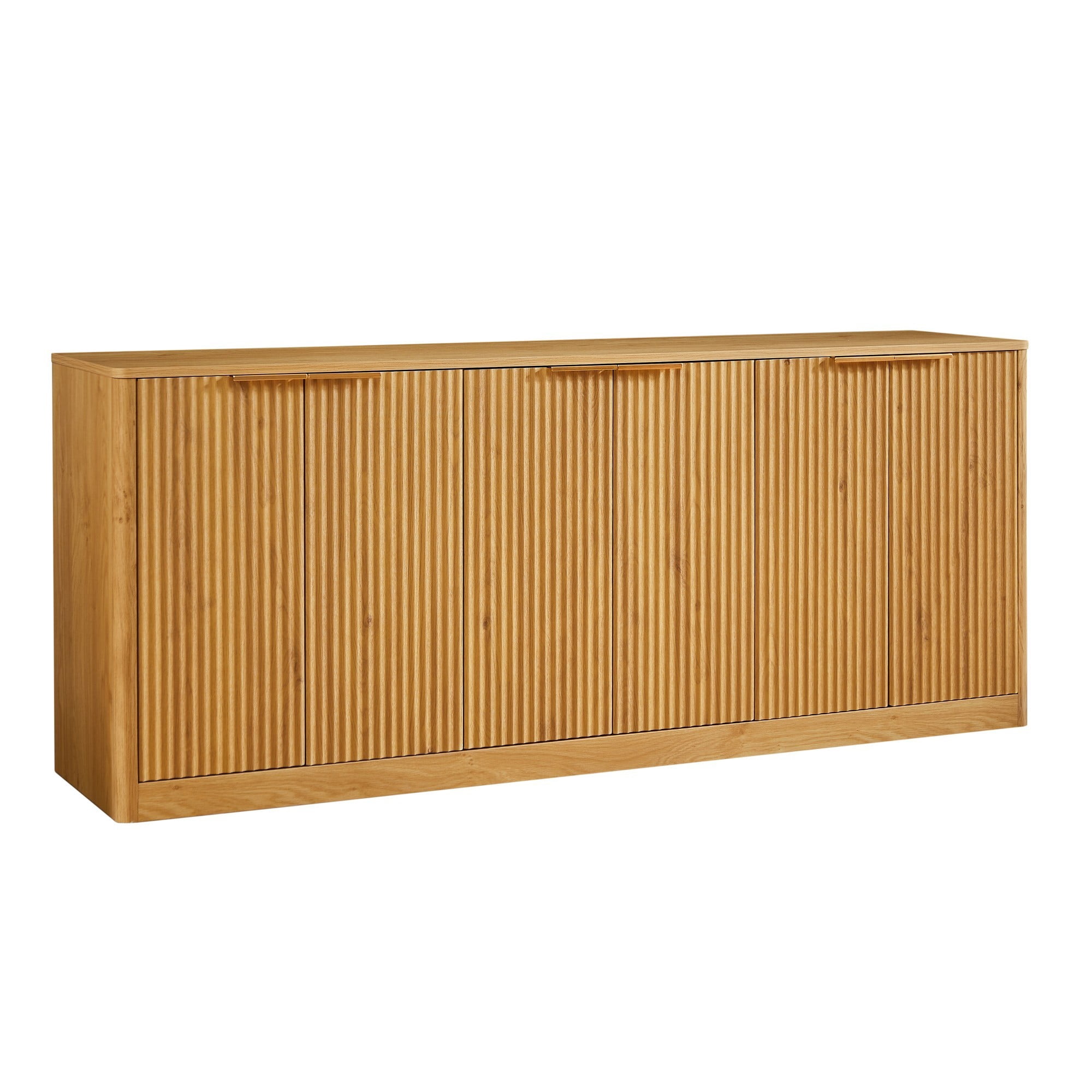 67" Modern Wavy Sideboard Cabinet, 6-Door Curved Storage Cabinet, Large TV Stand Buffet Console for Living Room Kitchen, Natural