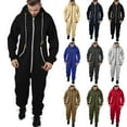 thumbnail image 6 of Mens Romper Men's Autumn Winter Warm Splicing Casual Hooded Zipper Solid Pocketed Jumpsuits Adult Onesies for Men Black L, 6 of 7