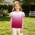 thumbnail image 4 of Atogsazn Kids Girls Gradient T-shirt Casual Summer Puff Sleeve Pullover Loose Fit Tshirt Basic Tee Tops Hot Pink 14-15 Years Fashion, 4 of 8