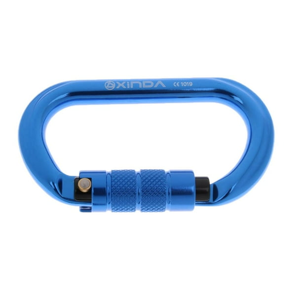 Escalada en roca, rapel, forma ovalada, 25 kN, aluminio, bloqueo automático azul