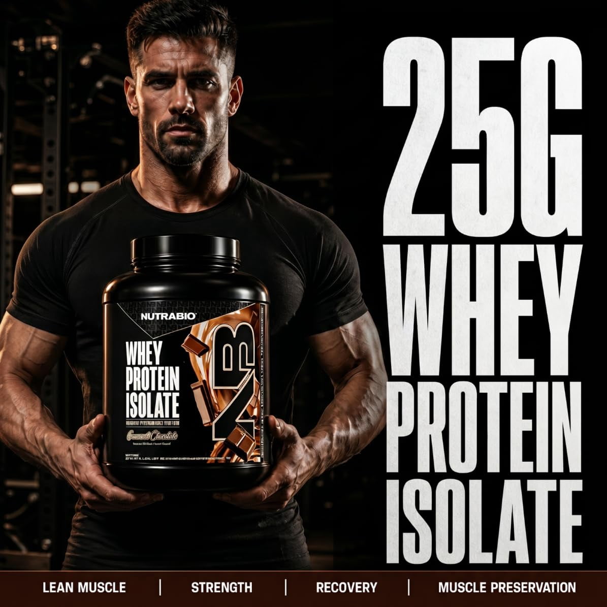 NutraBio Whey Protein Powder Isolate Supplement – 25g of Protein Per Scoop with Complete Amino Acid Profile - Soy and Gluten Free Protein Powder - 50 Servings