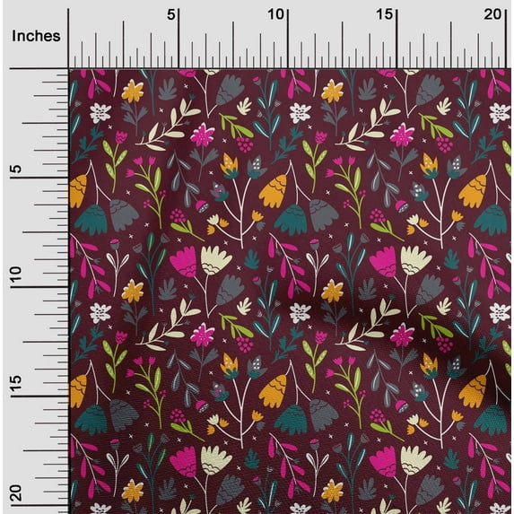 oneOone Georgette Viscose Maroon Fabric Leaves & Floral Artistic Quilting Supplies Print Sewing Fabric By The Yard 42 Inch Wide