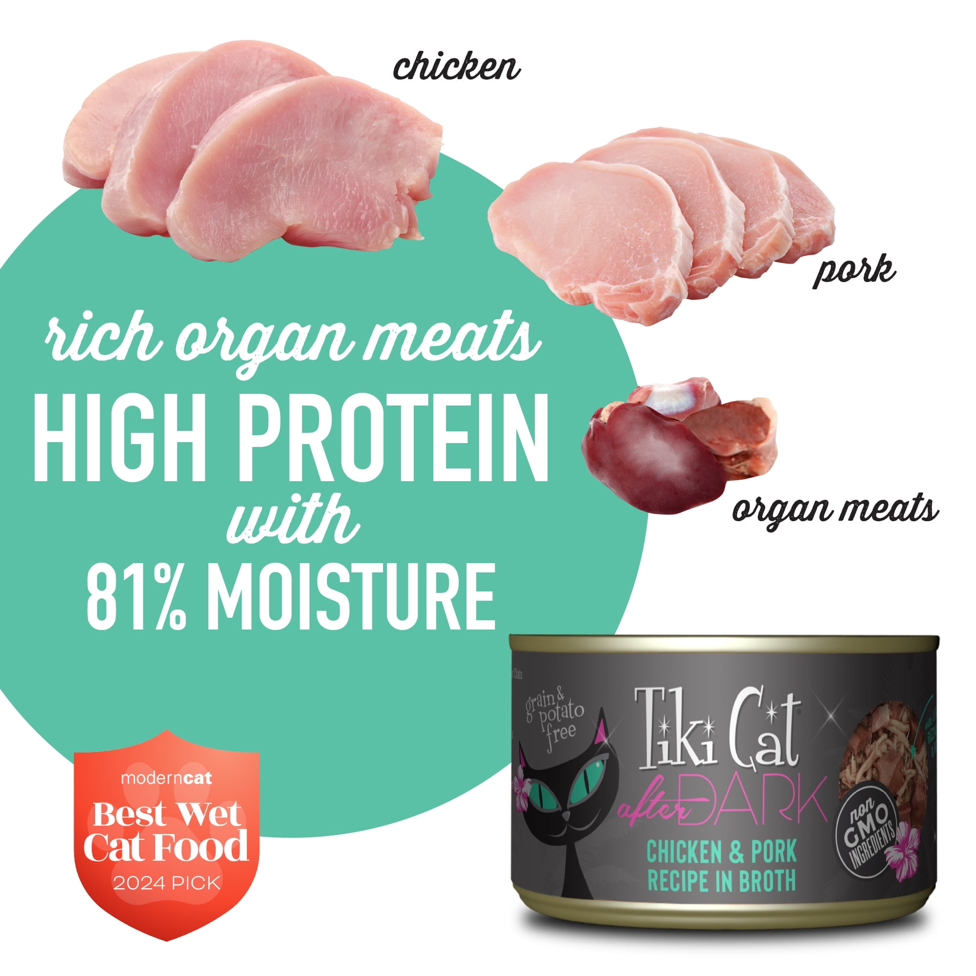 (2 pack) Tiki Cat After Dark Whole Foods Wet Cat Food, Chicken & Pork, 5.5 oz. Can