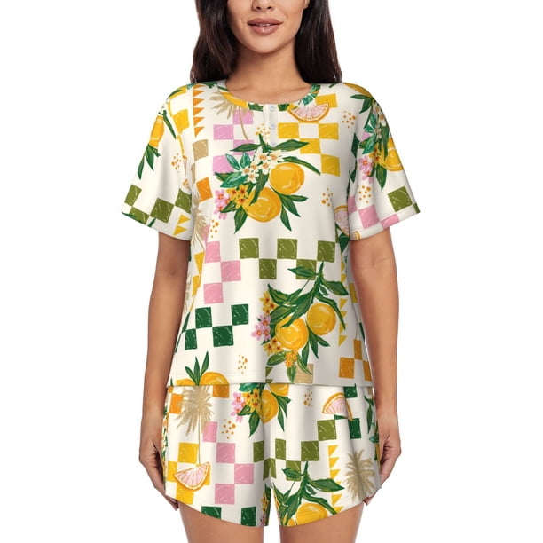 Fotbe Fruit Conjunto de Pijama Estampado para Mujer, 2 Piezas, Ropa de Dormir con Camiseta de Manga Corta y Shorts Suaves-Medium