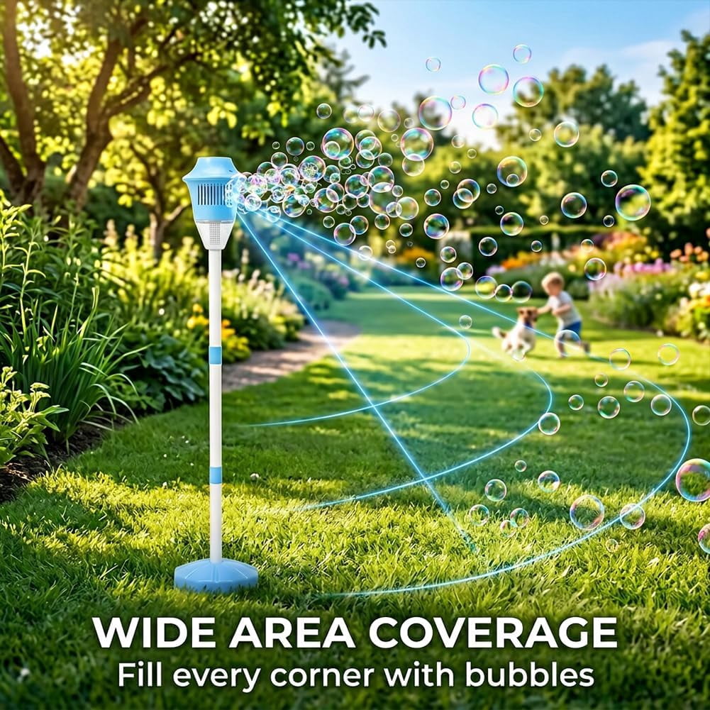 Guvpev 2026 Upgraded Automatic Standing Bubble Machine, 3-Level Height Adjustable Up to 45 Inches, Portable Bubble Maker with Lights & Music for Outdoor Party, Wedding, Summer, Unique Gifts