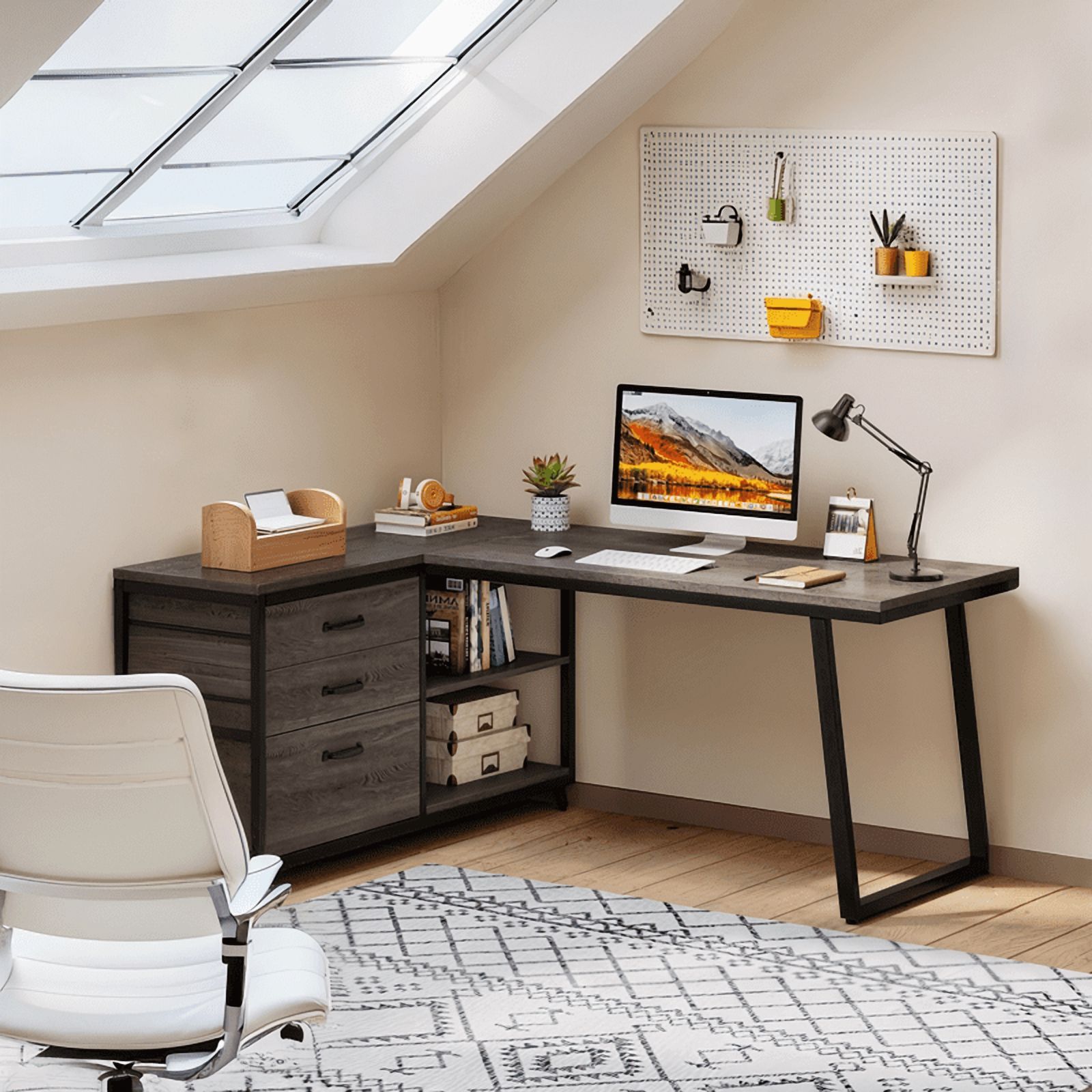 53" Reversible L-Shaped Computer Desk With 3 Drawers & Shelves - Spacious Workstation For Home Office, Study & Gaming (Gray)