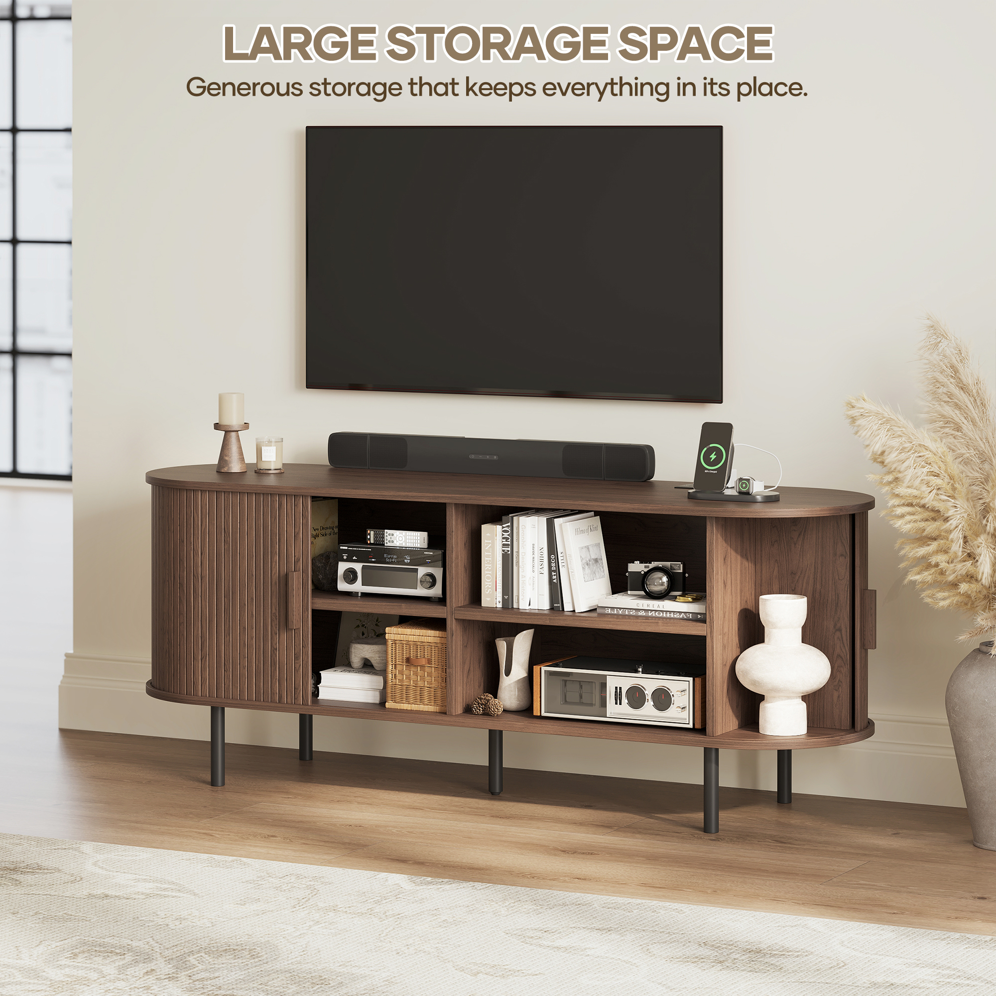 MARNUR 55 inch Mid-Century TV Stand for 60 in TVs, Brown photo 6