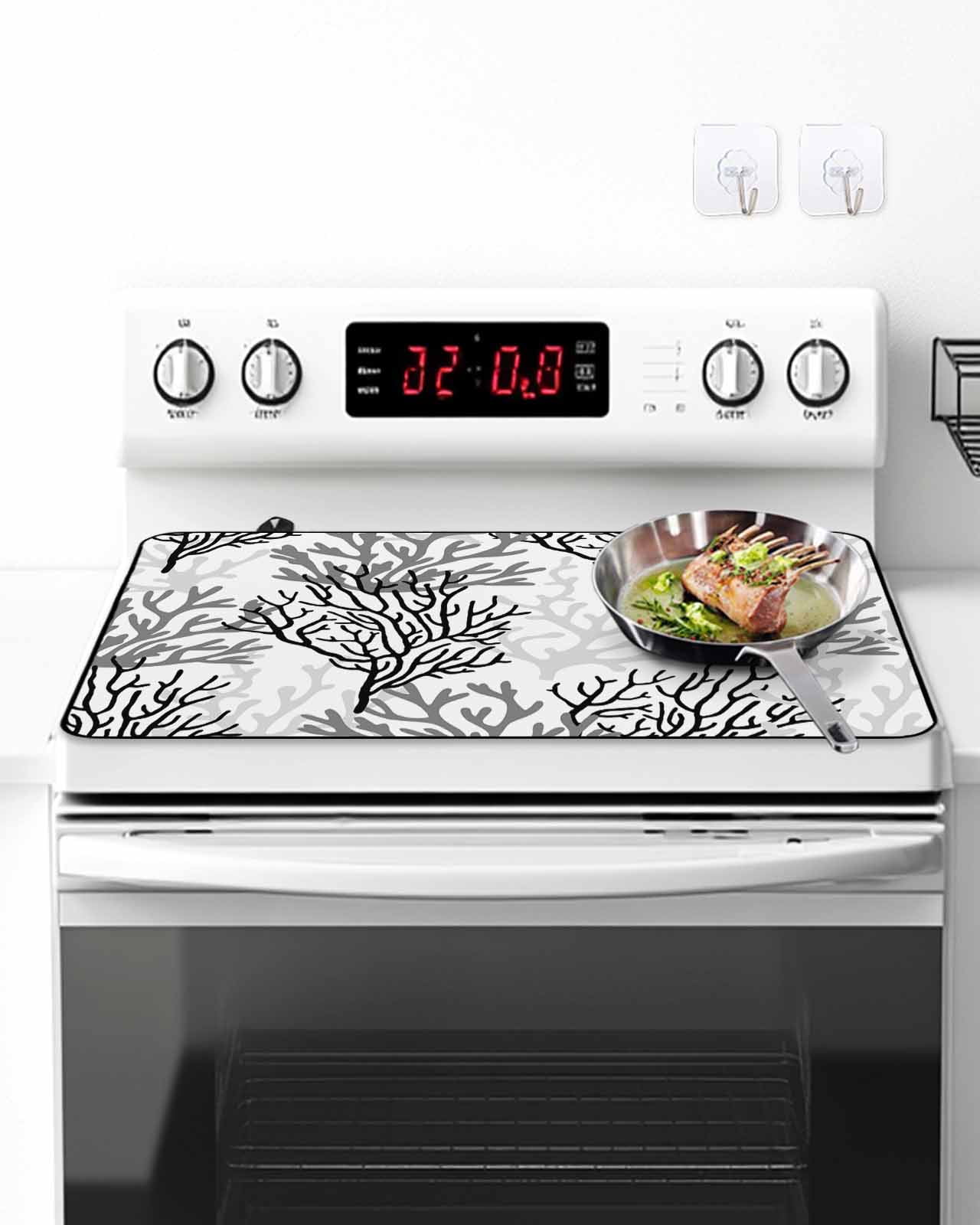 Stove Top Covers for Electric Stove, Black Gray Coral Coastal Glass Stovetop Cover Protector, Summer Beach Seaside Nautical Induction Cooktop Protector Oven Mat for Kitchen Countertop 36"x21"