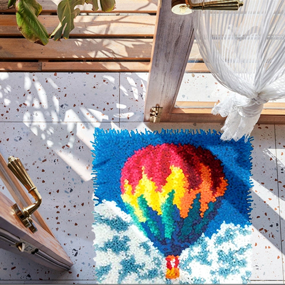 Latch Hook Rug Kits Embroidery DIY Hot Air Balloon Pattern Crochet Needlework Crafts for Adults and Kids Beginners 20"x 15"