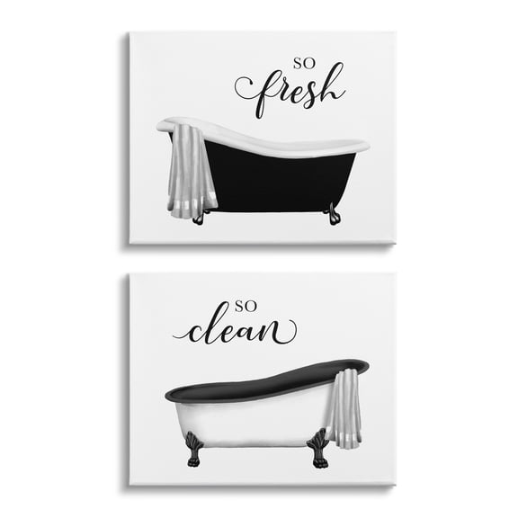 Stupell Industries So Fresh & Clean Bathtubs Typography Painting Gallery Wrapped Canvas Print Wall Art, Set of 2