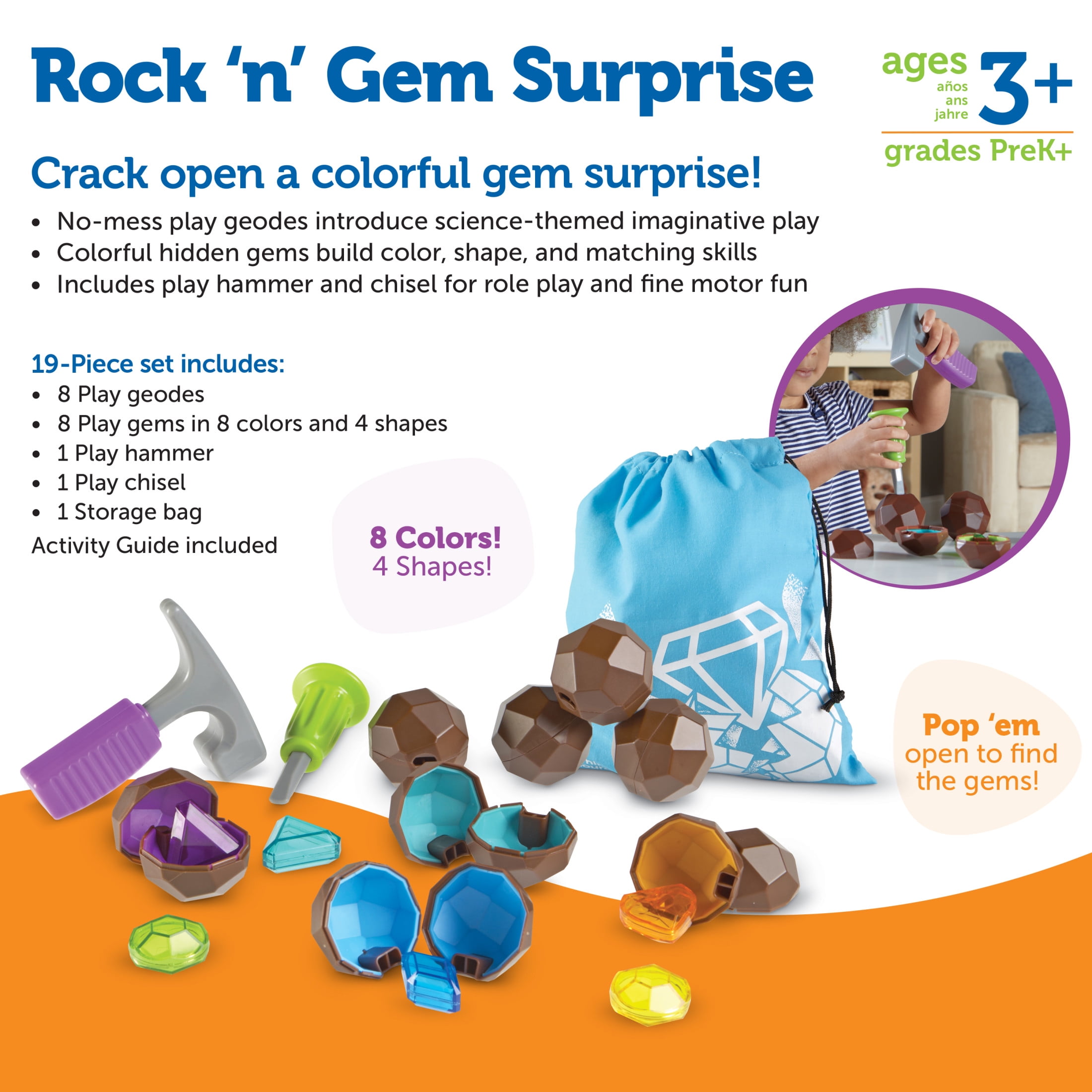 Learning Resources Rock 'n Gem Surprise, Fine Motor Toddler Toy, Ages 3+