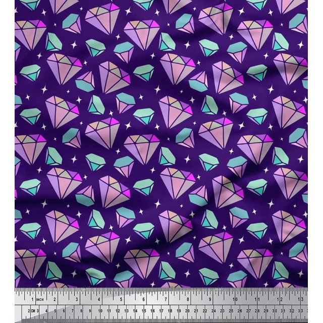 Soimoi Purple polyester Crepe Fabric Star & Diamond Geometric Decor Fabric Printed Yard 52 Inch Wide