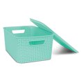 thumbnail image 1 of Homz Compact Medium Size Woven Plastic Basketweave Storage Box w/Lid, Light Blue, 1 of 7