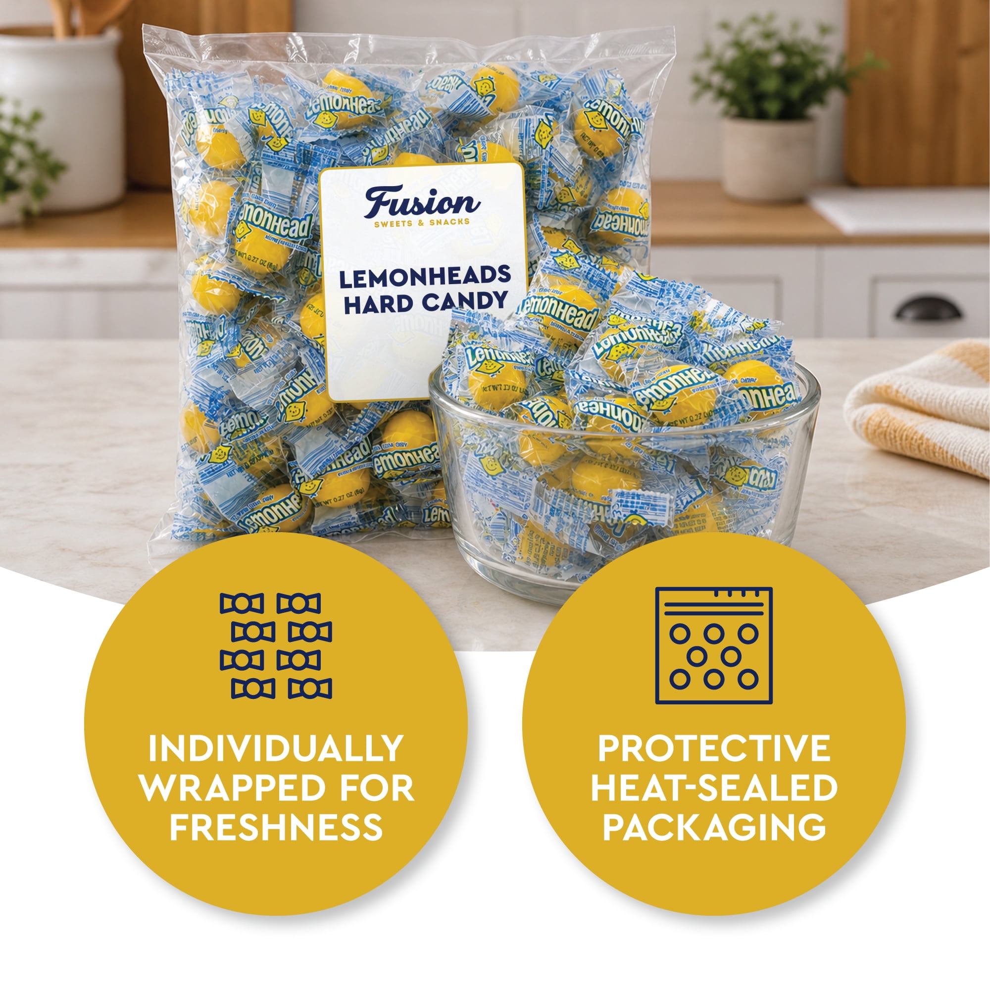 Lemonhead Candy - 3lb Bulk Bag (Approx. 185 Count), Individually Wrapped Original Lemon Head Hard Yellow Candies - The Perfect Candy For Parties, Holiday, Movie Nights And Snacking