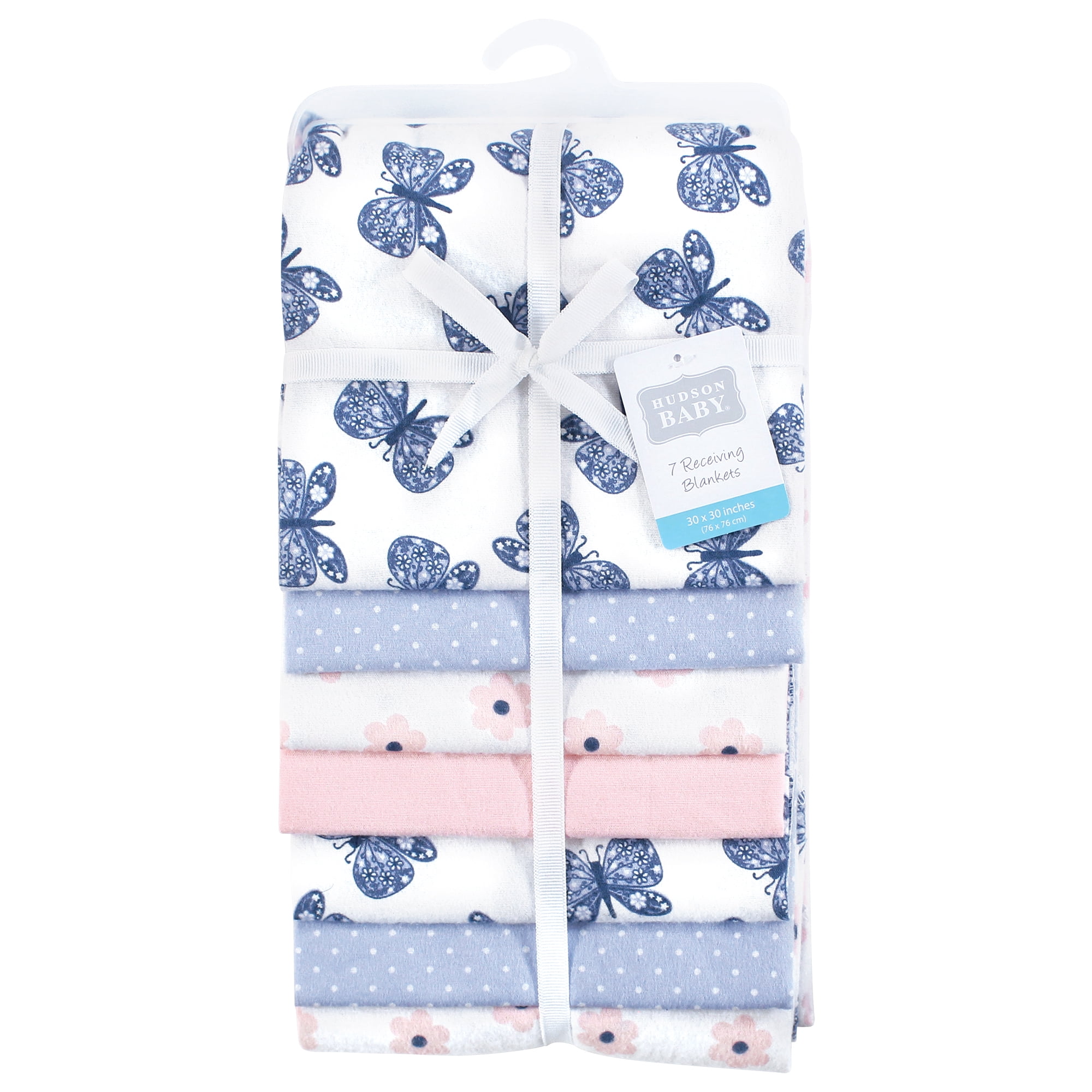 Hudson Baby Infant Girls Cotton Flannel Receiving Blankets 7pk, Beautiful Butterfly, One Size