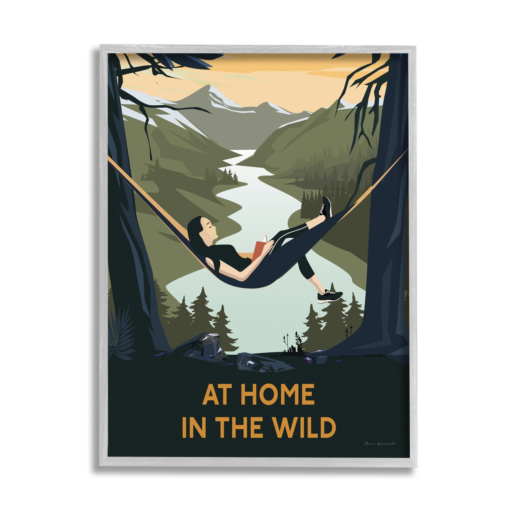 Stupell Industries Home In Wild Mountainside River Landscape Hammock Girl Framed Wall Art, 11 x 14, Design by Omar Escalante