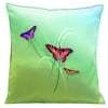 Lama Kasso 10 Butterflies Set on a Soft Green Background 18 in. Square Satin Pillow