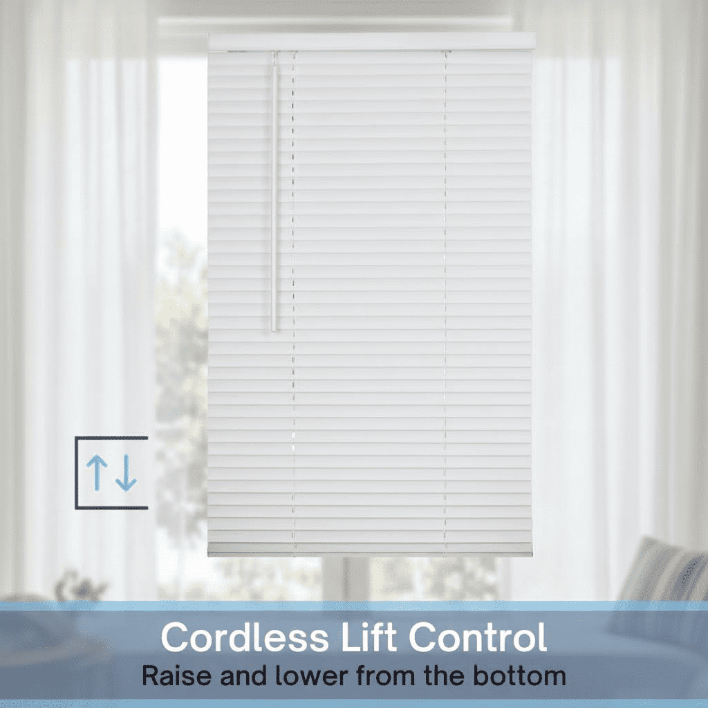 1-Inch Vinyl Cordless Mini Blind for Windows and Doors, 18x36 Inches, Light Filtering White Window Treatment for Home and Office Interior