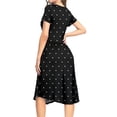 thumbnail image 4 of MLANM Women Short Sleeve Polka Dot Midi Casual Swing Pleated Empire Waist Dress with Pockets, XL Dot Black, 4 of 7