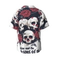 thumbnail image 2 of Fotbe Gothic Skulls And Roses print Short Sleeve Button Down Shirts for Men Casual Summer Beach Wrinkle Free Shirt-Large, 2 of 7