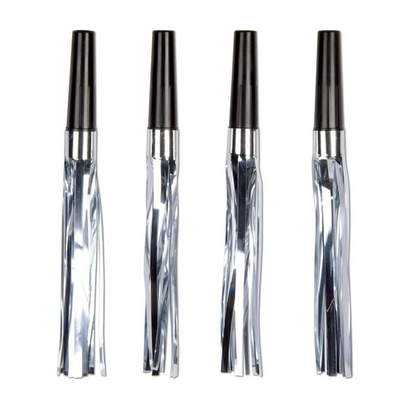 Beistle Club Pack of 96 Black and Metallic Silver Fringed Squawker Noisemakers 6"