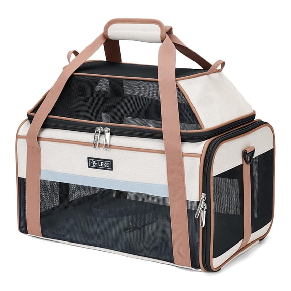 Expandable Soft Sided Pet Carrier 17x11x9.5 Inch, Airline Approved, Underseat Fit for Pets Up to 12lbs, Travel Carrier for Small Cats Dogs, Locking Safety Zippers, Anti-Scratch Breathable Mesh,Khaki