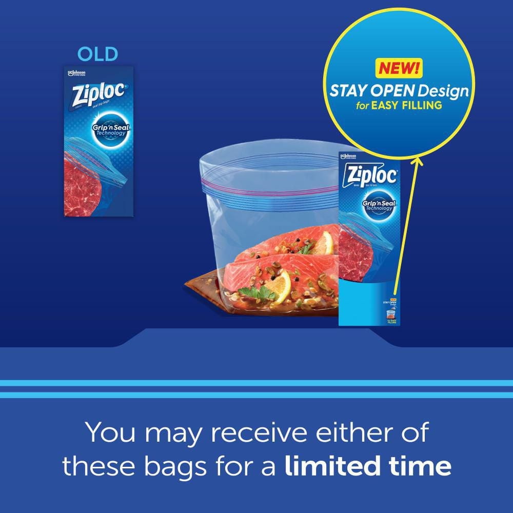 Ziploc® Freezer Bags with Stay Open Technology, Large, 76 Bags