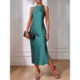 thumbnail image 5 of Teal Blue Sleeveless High Neck Maxi Dress With Fishtail Hem And Side Slit, 5 of 7