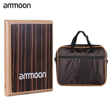 ammoon Compact Travel Box Drum Cajon Flat Hand Drum Percussion Instrument with Adjustable Strings Carrying