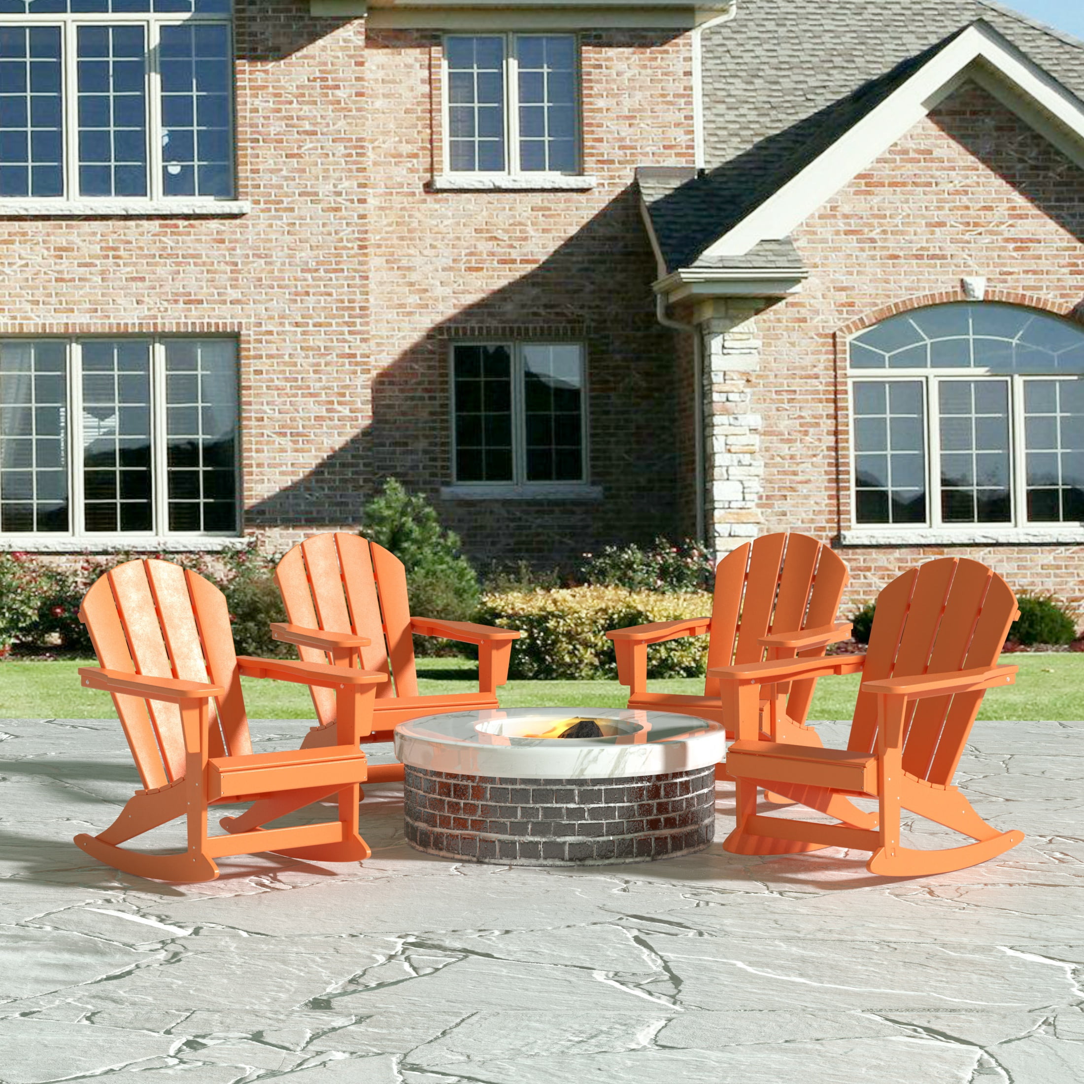 GARDEN Outdoor Adirondack Rocking Chairs for Patio (Set of 4), Orange