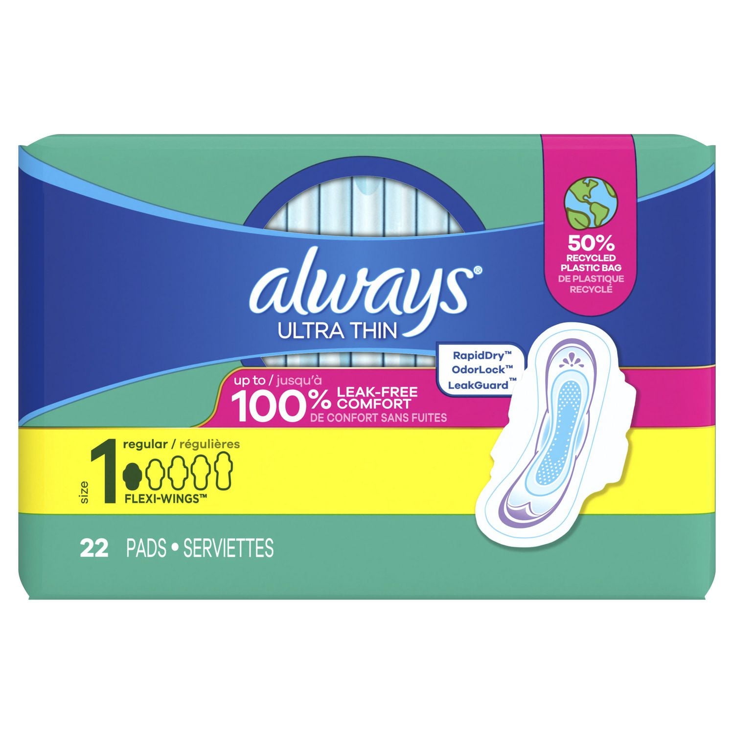 Serviettes féminines Always Ultra Thin, longues, degré d’absorption super, avec ailes, pour femmes, taille2, non parfumées, 58serviettes