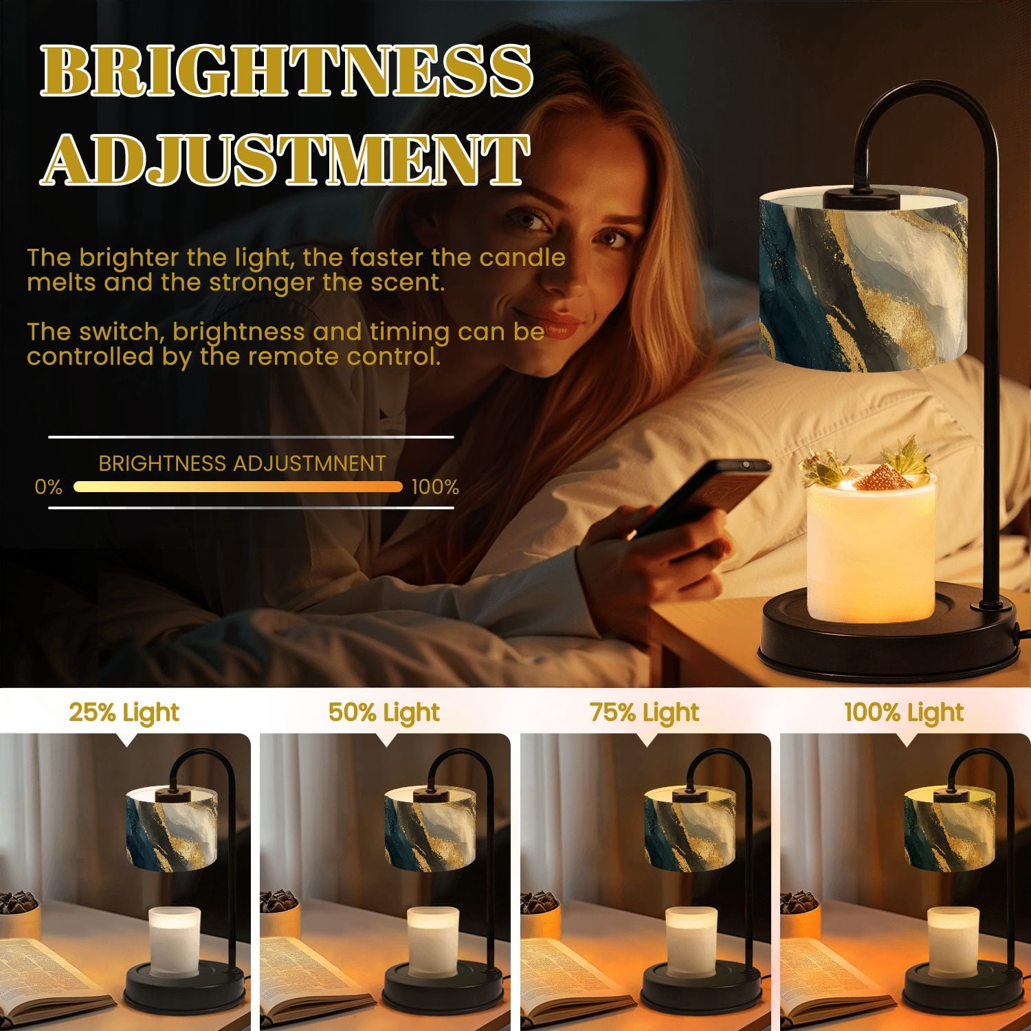 Candle Warmer Lamp with Timer Dimmer Modern abstract oil painting art design Orange gold blue Candle Lamp Warmer for Jar Candle with 4 Bulbs Gifts for Women House Warming Gifts